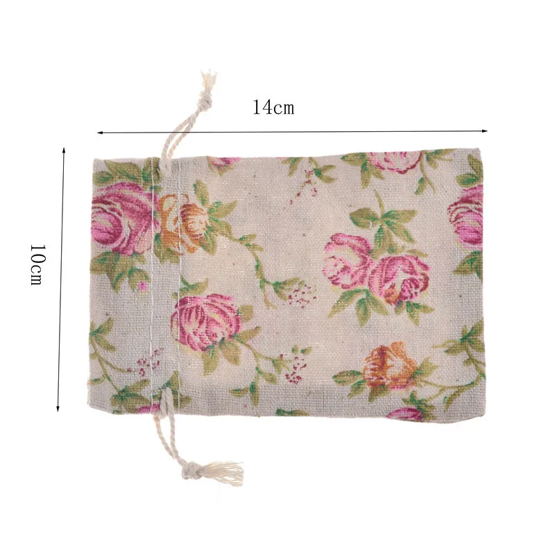 50Pcs/lot Rose Flower Printing Cotton Linen Drawstring Pouch Wedding Candy Gift Packaging Bags Valentine's Day Gift Wrapping Bag