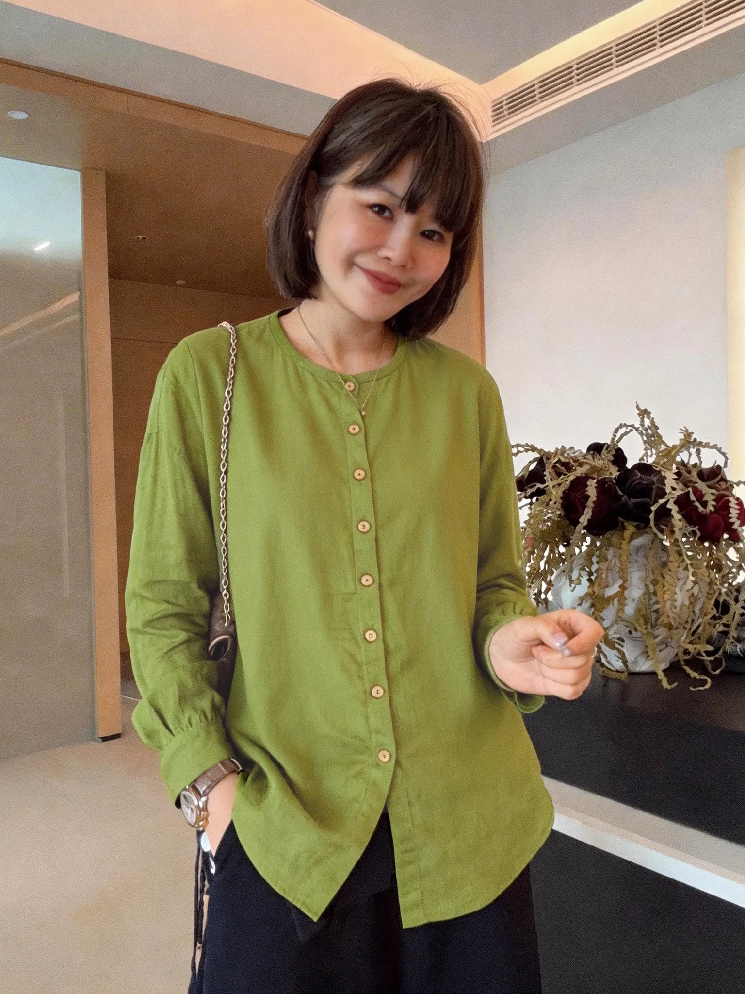 

Loose Casual round Neck Single Button Shirt Summer Sun Protection Top Versatile Artistic Loose Fit Breathable Comfortable Wom...