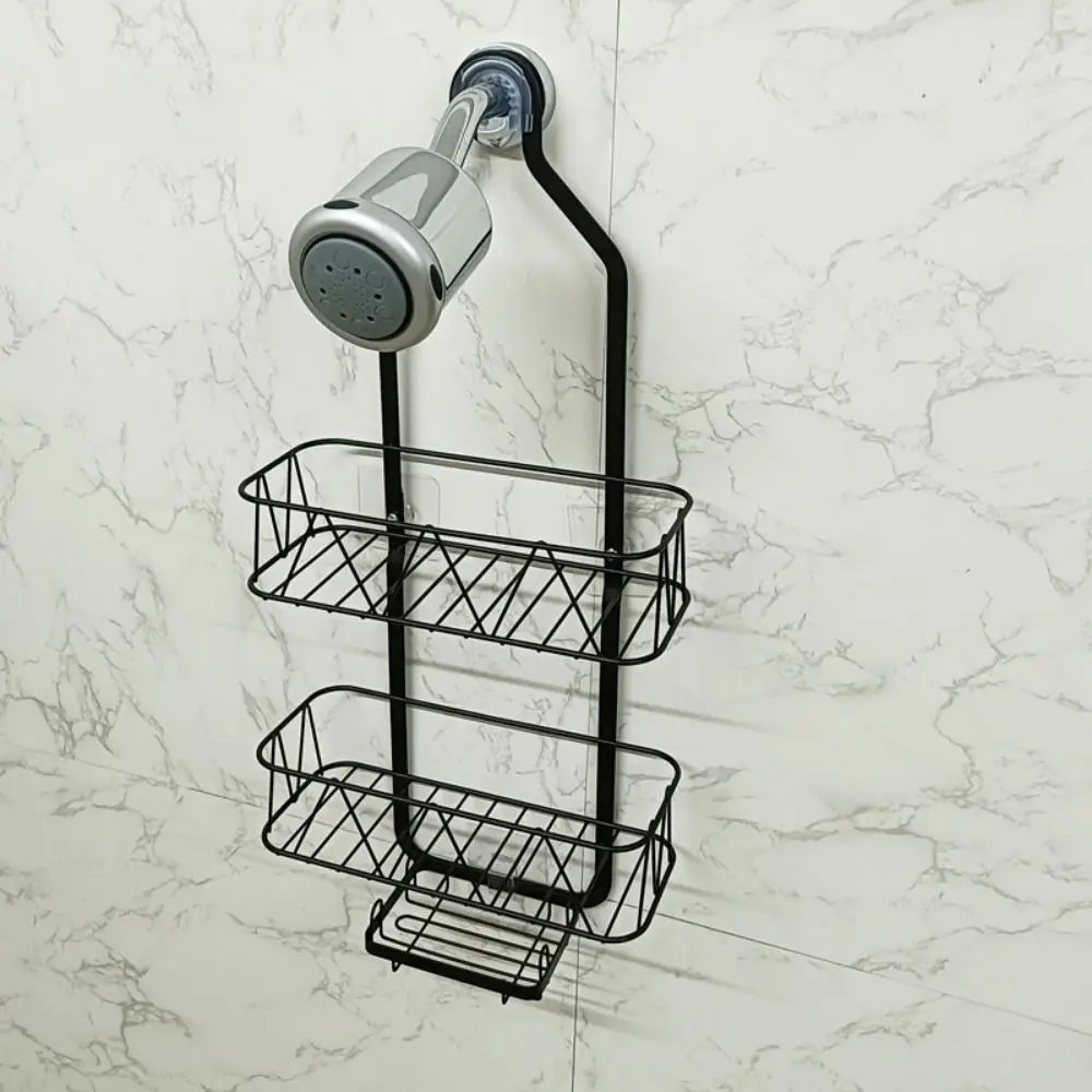 Hooks Hanging Shower Basket Anti-Swing Rustproof Over Shower Head Organizer Detachable Extra Wide Space Soap Holder Dorm