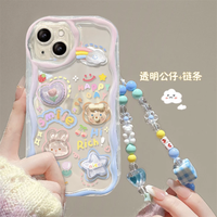 Cute 3D Bear Doll Hang Chain Case for Samsung Galaxy S25 S24 Ultra S23 FE S22 S21 Plus A55 A35 A34 Cover Silicone Korean Wavy