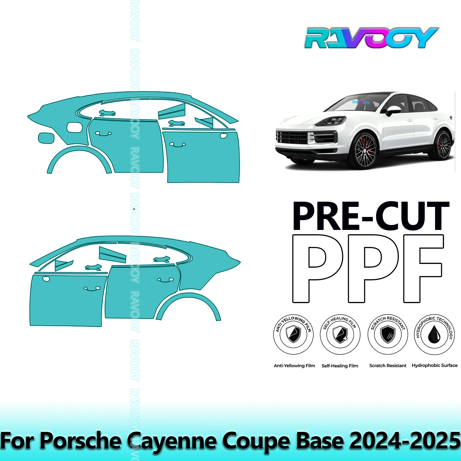 

For Porsche Cayenne Coupe Base 2024-2025 8.5mil Clear Matte Pre-Cut PPF Door & A/B Pillar Kit TPU Paint Protection Film Set