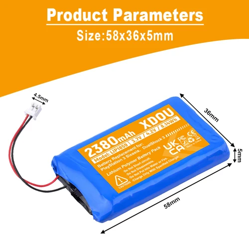Imagen 2 del producto Batería del controlador PS3, batería de repuesto LIP1359 de 2380mAh para Sony Playstation 3 Dualshock 3 CECHZC2E CECHZC2U controlador y USB