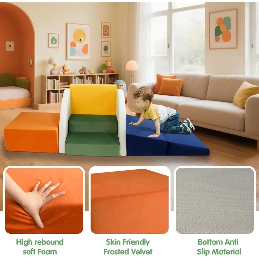 6-częściowy zestaw dużych piankowych klocków do wspinaczki dla maluchów, kolorowy zestaw do zabawy w pomieszczeniach rozwijający umiejętności motoryczne i koordynację kolorystyczną, odpowiedni dla dzieci w wieku 1-