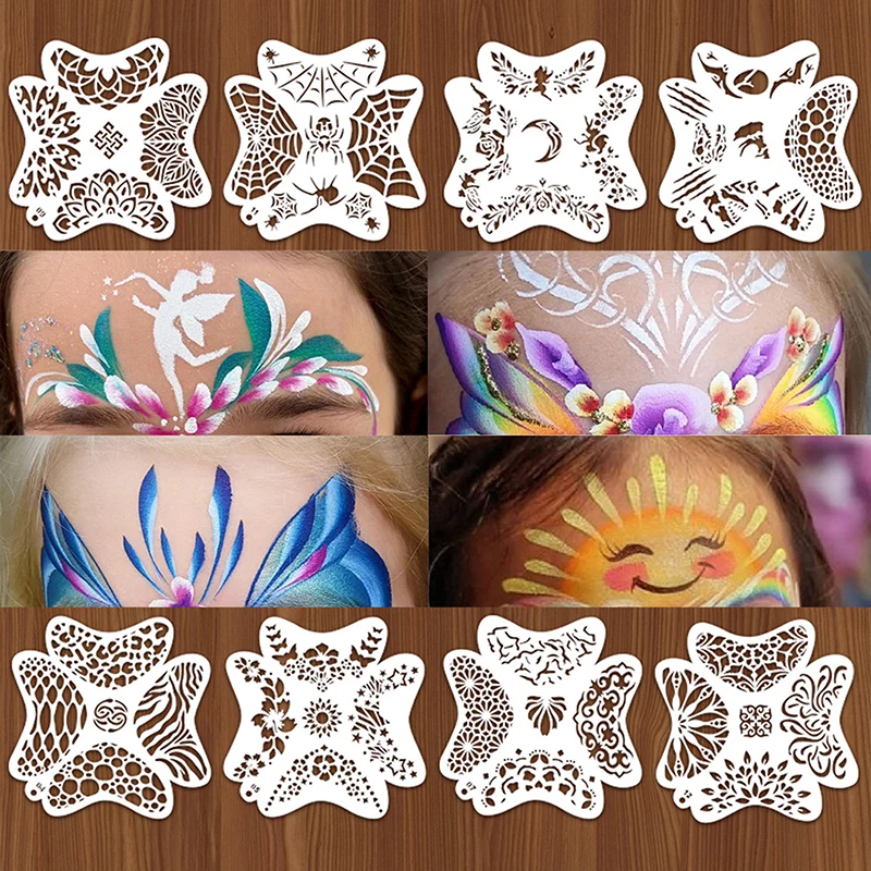 

8Pcs Reusable Face Painting Stencil Set Hollow Out Art Paint Template DIY Spray Painting Tattoo Template For Cosplay Makeup