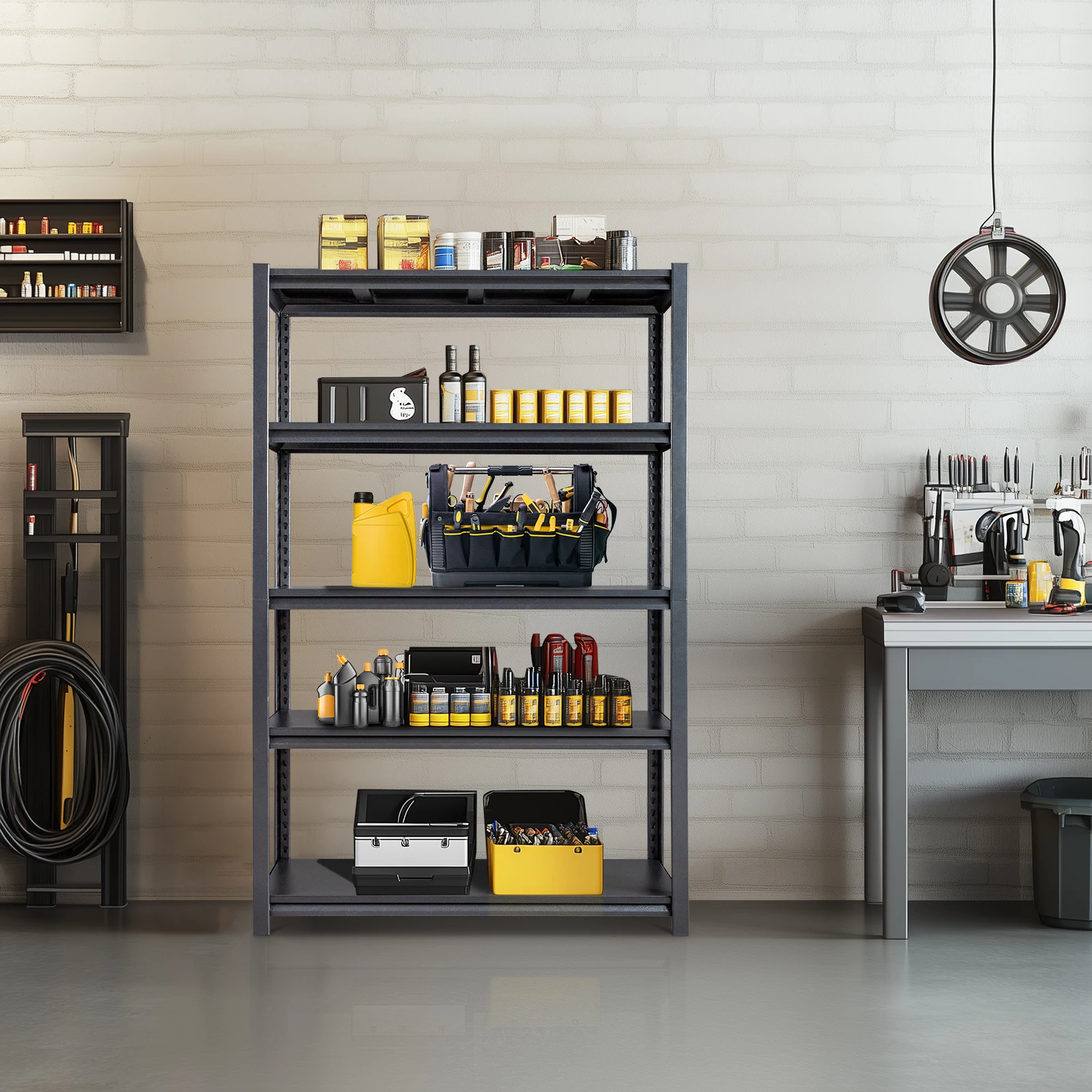 78-char: "H Adjustable 5-Tier Heavy Duty Garage Shelves, 2200LBS Metal Storage Racks for Warehouse, Pantry, Closet