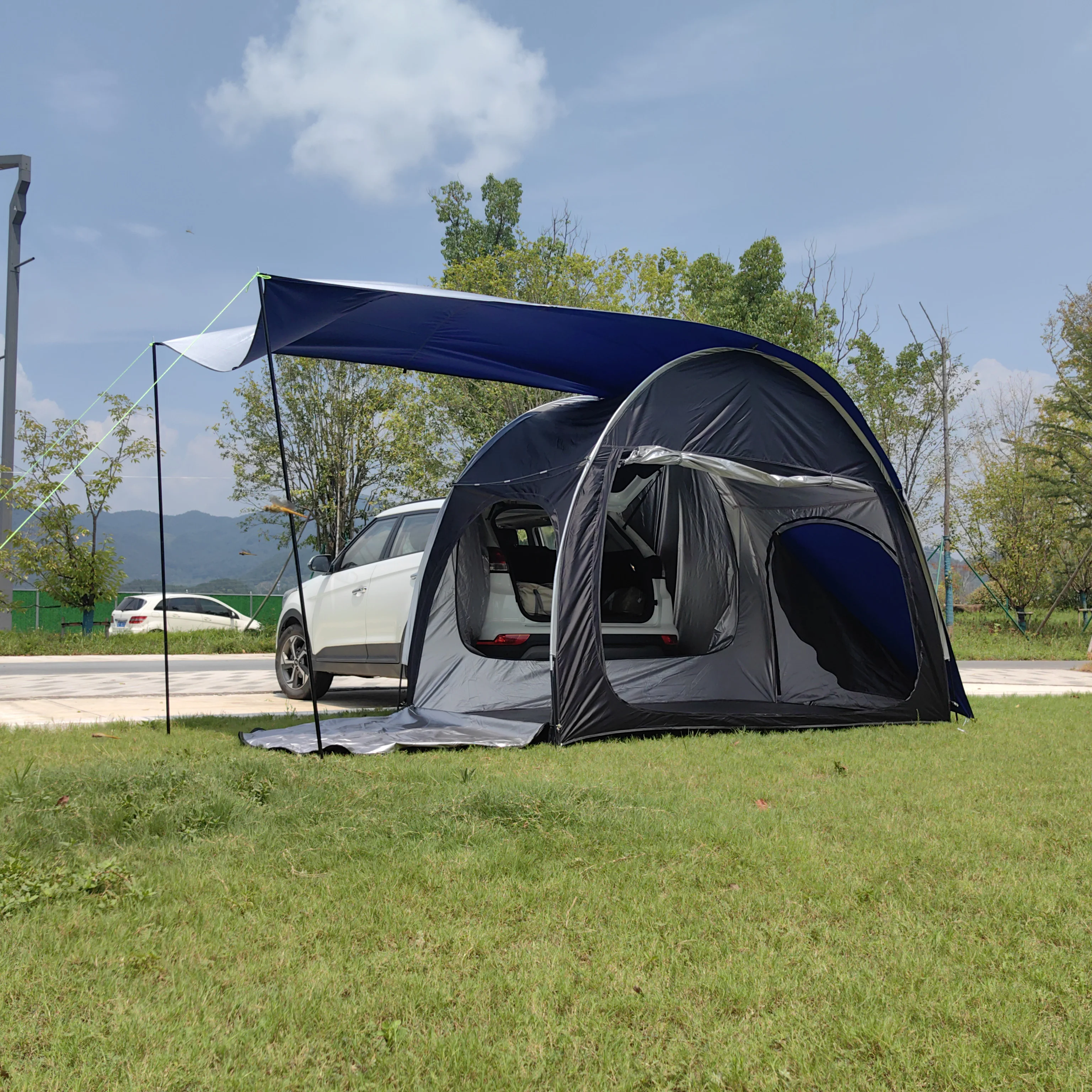 Add Raincover Car Tailgate Tent with Canopy,2 Person Tram Tent, Double Layer Trailer Tent,car Rear air Conditional Tent