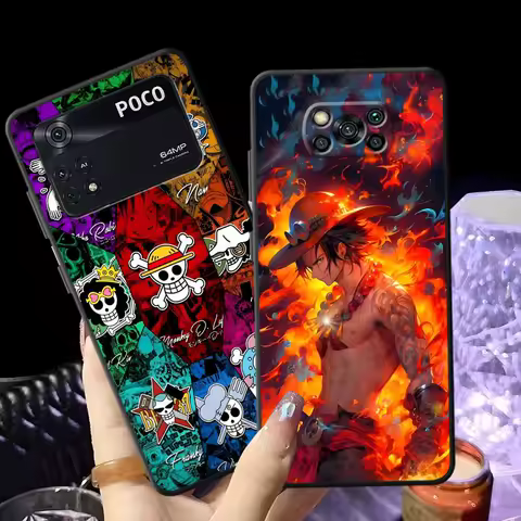 Black Soft Phone Cover Case for Xiaomi Poco C50 C61 F3 C75 F1 M5 M3 M4 M7 Pro C40 C71 X3 X4 X5 X7 Pro One Piece Portgas D Ace