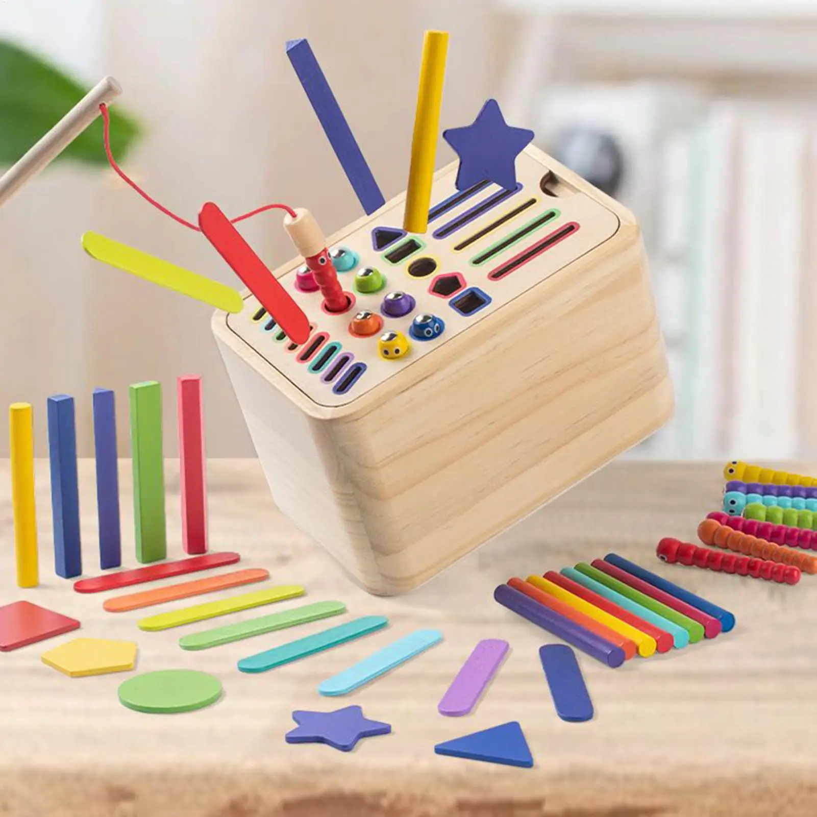 Giocattolo per l'ordinamento dei colori Giochi plug-in per corrispondenza sensoriale Forma in legno Selezionatore di colori Abilità motorie Giocattoli per bambini di 6-18 mesi