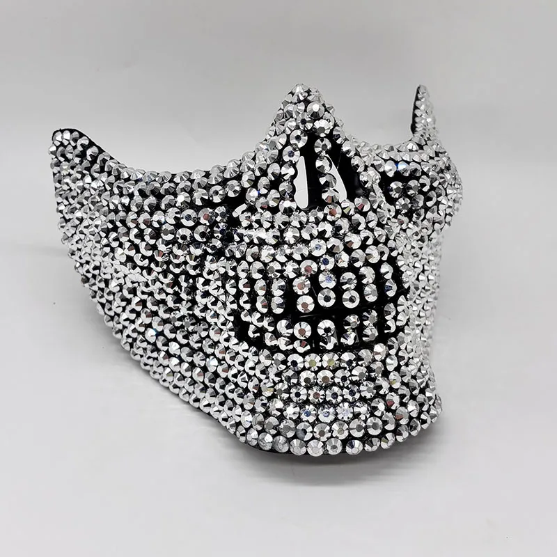 Rhinestone Half Skull Mask for Men Women Masquerade Party Cosplay Costume Accessory Ghost Face DJ Stage Crystal Bling Mask