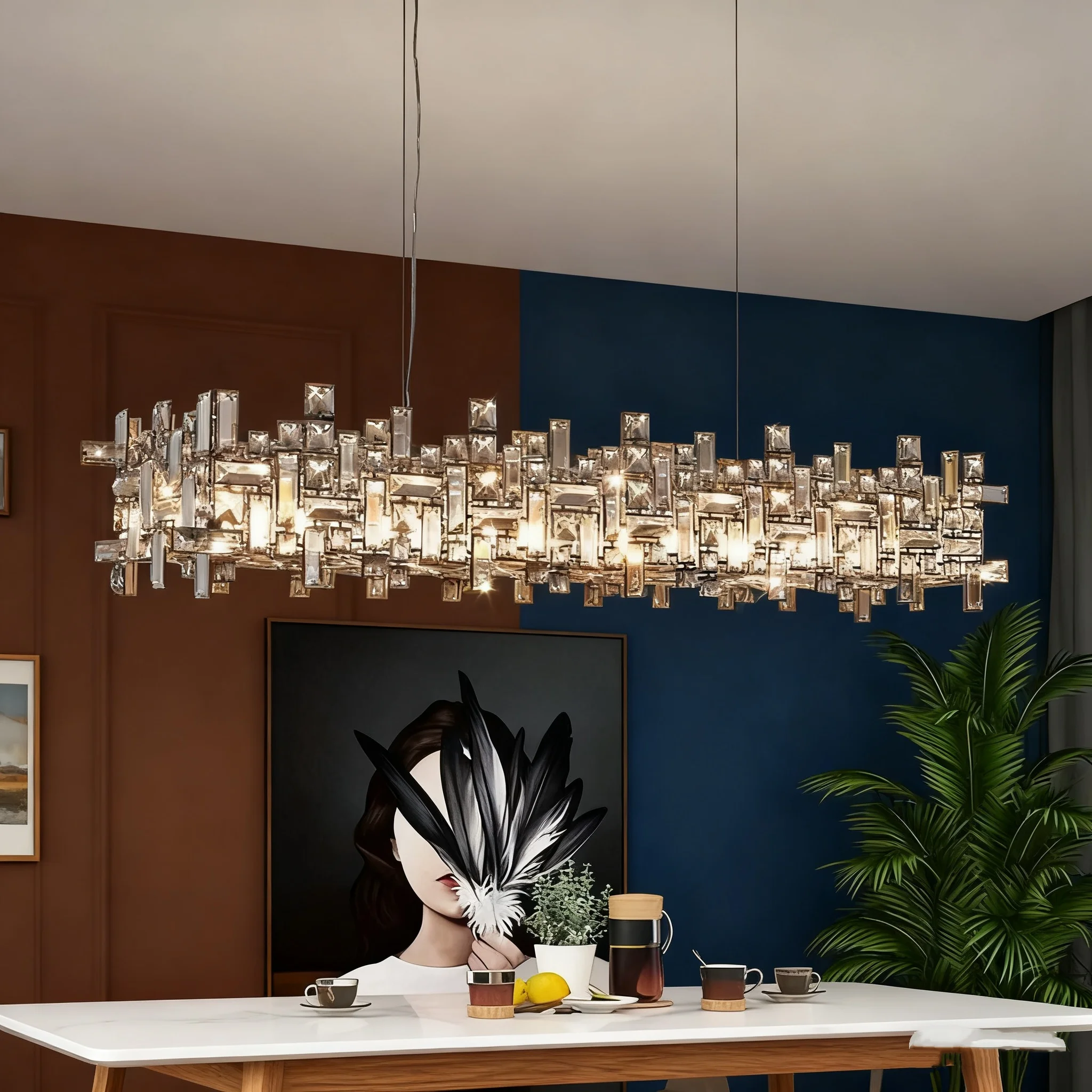 

Crystal Luxury Chandelier Dining Room, Italian K9 Crystal Pendant Light Modern Led Villa Bedroom Living Room, Dining Table