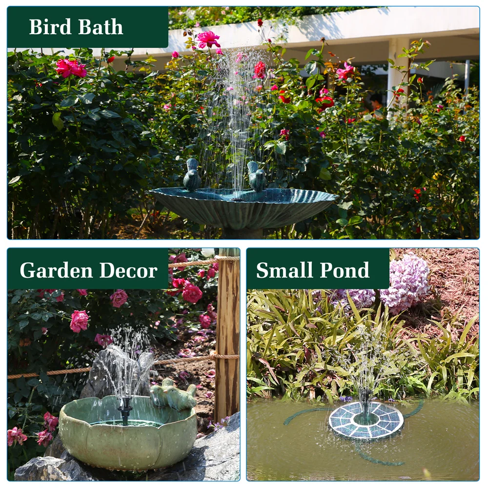 3.5W Solar Fountain with Upgraded High Power Glass Panel Work All Day Max Spray Height 80cm Stable Solar Fountain for Bird Bath