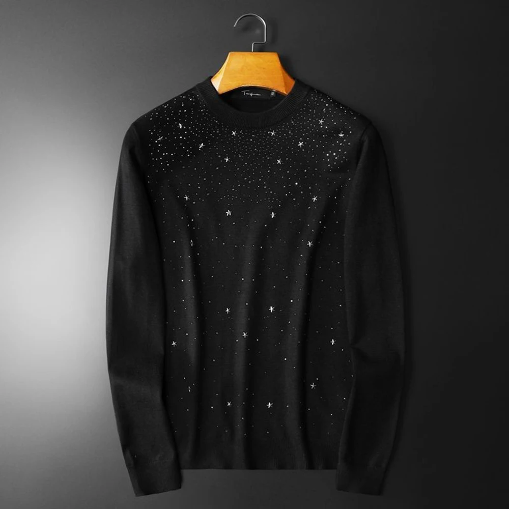 Mens Rhinestone Sparkly Nightclubs T Shirt Spring Streetwear Slim Fit Niche Stage Performance Trendy Top Men'S Clothing 2026 New