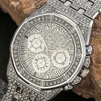 Relógio de negócios masculino moda cheio de diamante casual liga aço banda relógio de pulso de quartzo 1