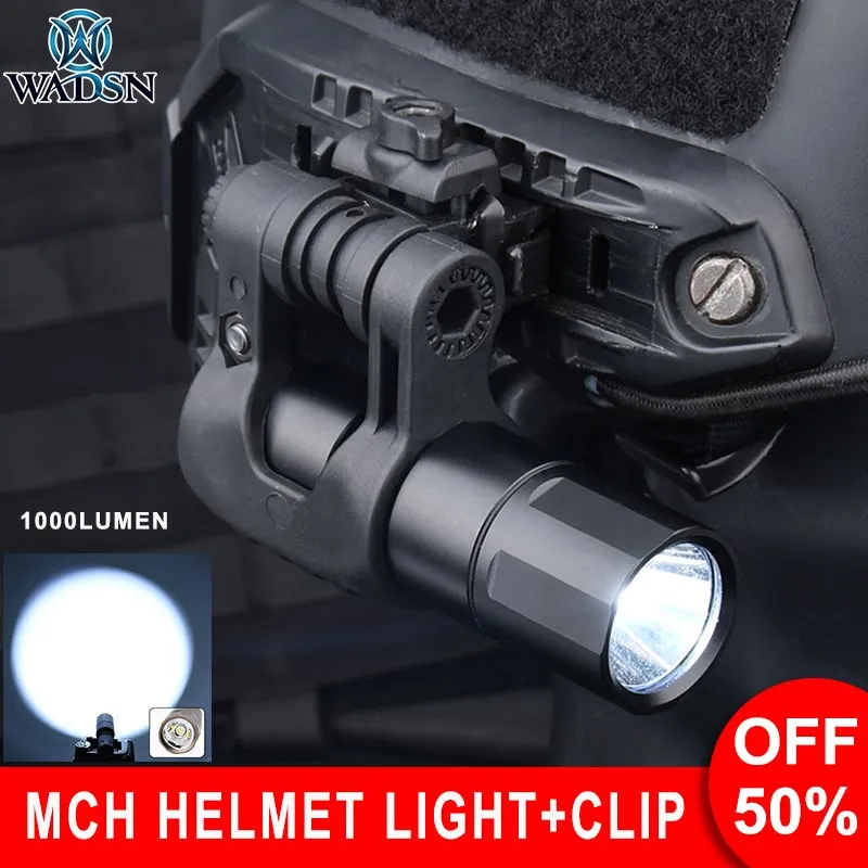 Wadsn Military Helmet Light 1000Lumen Metal MCH Tactical Flashlight Hunting Outdoor Airsoft Weapon Scout lights Slider Clip Base