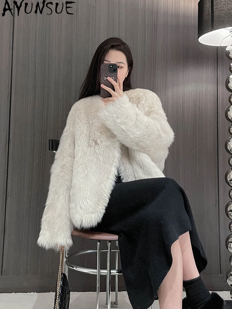 AYUNSUE 2025 ใหม่ Shearling แจ็คเก็ตผู้หญิงหลวมขนสัตว์ธรรมชาติ 100% สําหรับเสื้อผ้าผู้หญิงคุณภาพสูงเสื้อขนสัตว์то Ж