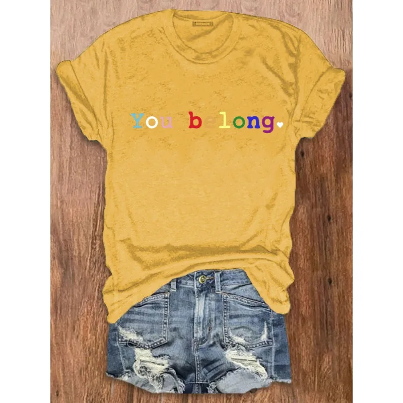 Women's Casual Round Neck Short Sleeve T-shirt Summer Pride Month Pattern Tops