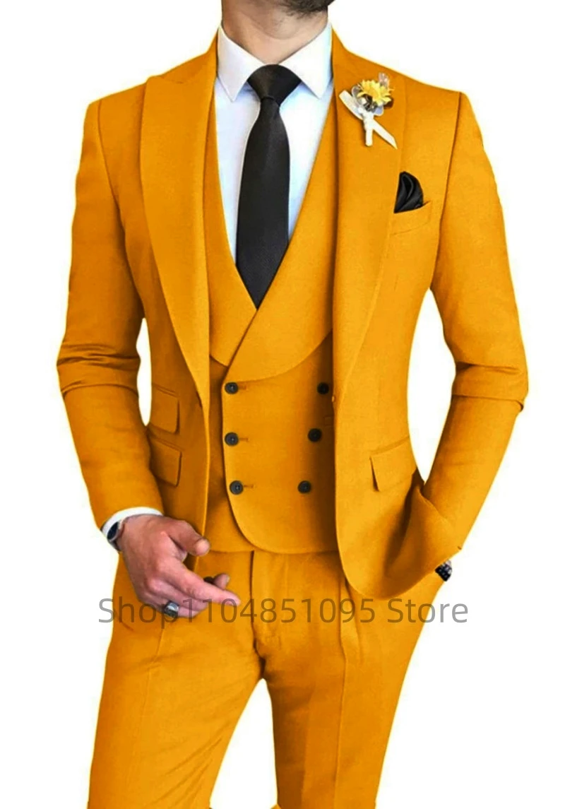 

Men's 3-Piece Wedding Suit Formal Business Tuxedo Peak Lapel Jacket Double-Breasted Vest Pants Smart Casual Solid Men's Clothing