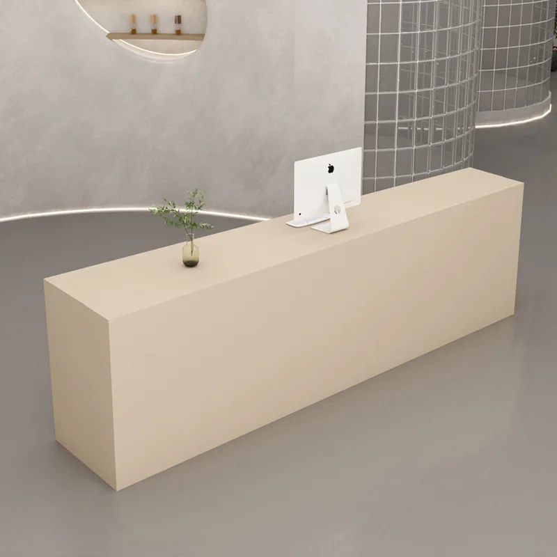 Creamy Art Style Reception Desks Retro Weaving Reception Desks Premium Reinforced Office Furniture Scrivania Di Accoglienza LJ40