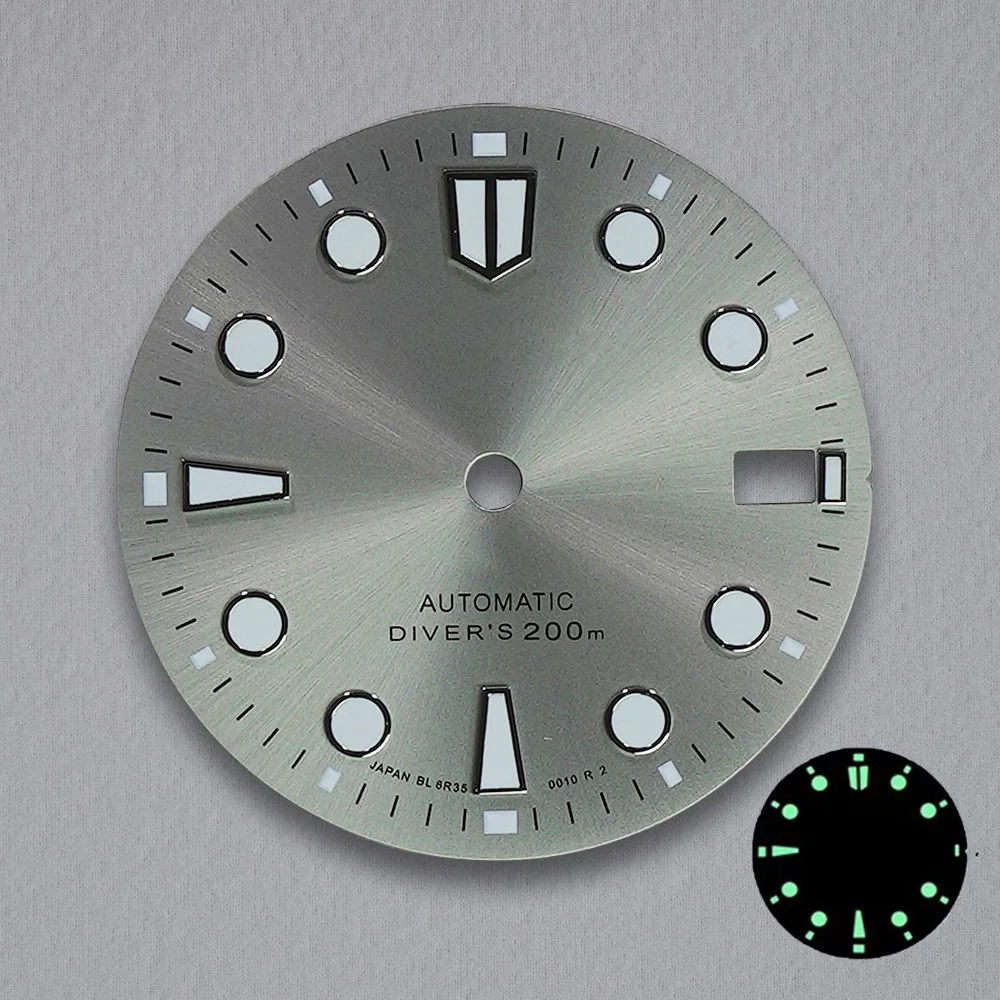 Esfera con logotipo S de 28,5mm adecuada para movimiento automático japonés NH35/NH36, accesorios de modificación de reloj luminosos verdes de alta calidad