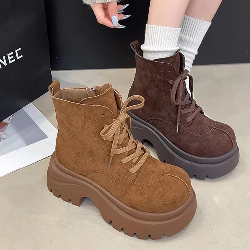 

Ankle Boots for Women High Heels Fashion Lace Up Shoes Suede Dress Winter Woman's Boots 2025 Designer Pumps Mujer Sport Botas