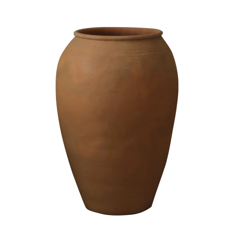 Spot wabi-sandy wind Internet celebrity three-piece set of coarse pottery tank large pottery pot Weng jar earth pottery landscap