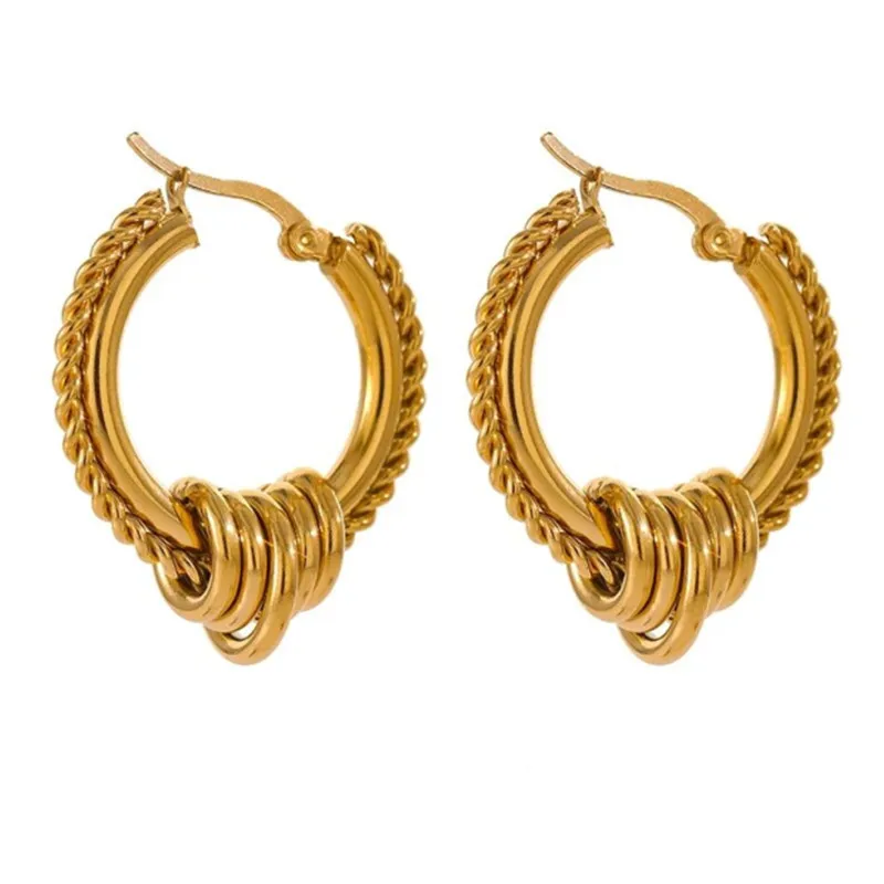 SRCOI Punk Metal Stainless Steel Chunky Hoop Earrings For Women Jewelry Golden Curved Rope Edge Creole Hoops Unique Design