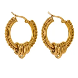 SRCOI Punk Metal Stainless Steel Chunky Hoop Earrings For Women Jewelry Golden Curved Rope Edge Creole Hoops Unique Design