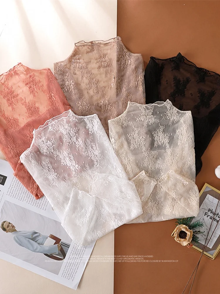 

Женская кружевная базовая блузка Ele Lace Base, весенняя модная модель с длинным рукавом, сексуальный топ для ношения под одеждой, маленькая блузка с вырезами, дизайн с ажурными элементами, Pure Co...