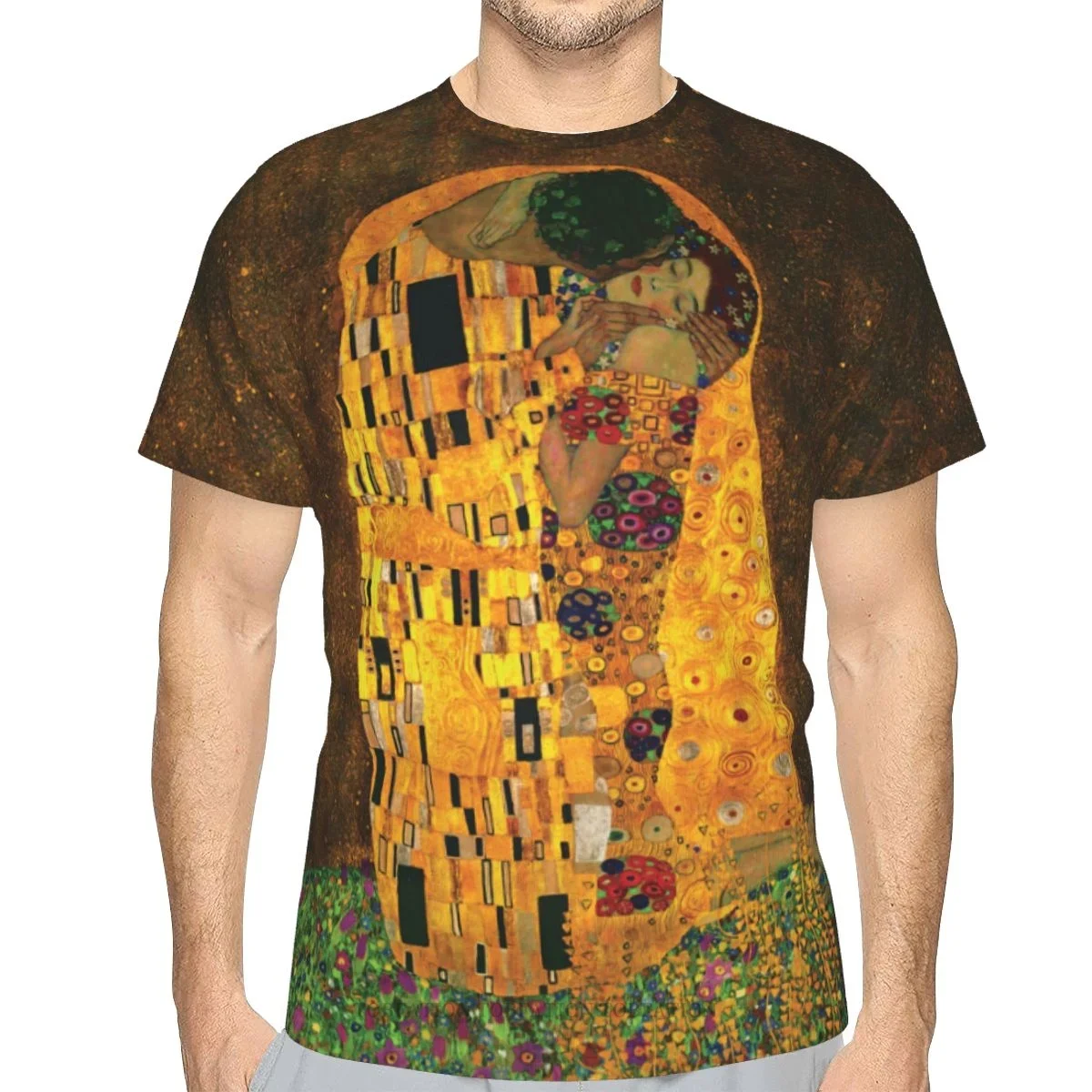 2024 Vintage Short Sleeve Abstract Art T-shirt Harajuku 3D Printed O Collar Gustav Klimt Oil Painting Kiss Man Oversized T-shirt