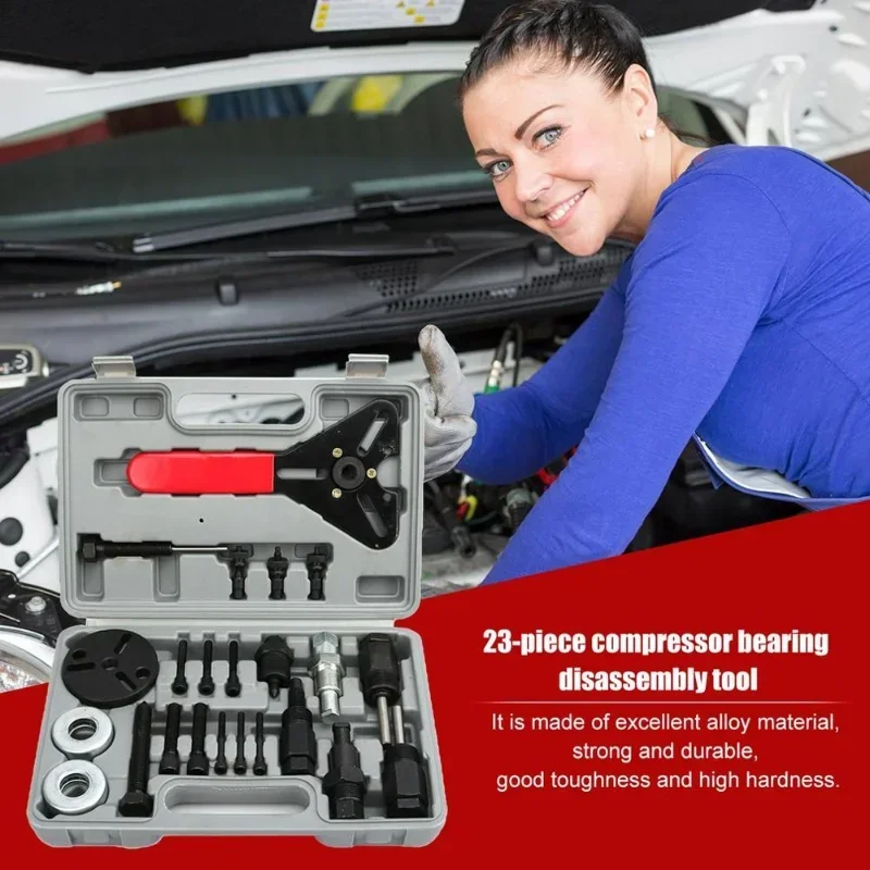 

Обновление 23 шт./компл., инструмент для ремонта автомобильного кондиционирования, компрессор, инструмент для разборки подшипника сцепления кондиционера, случайный цвет