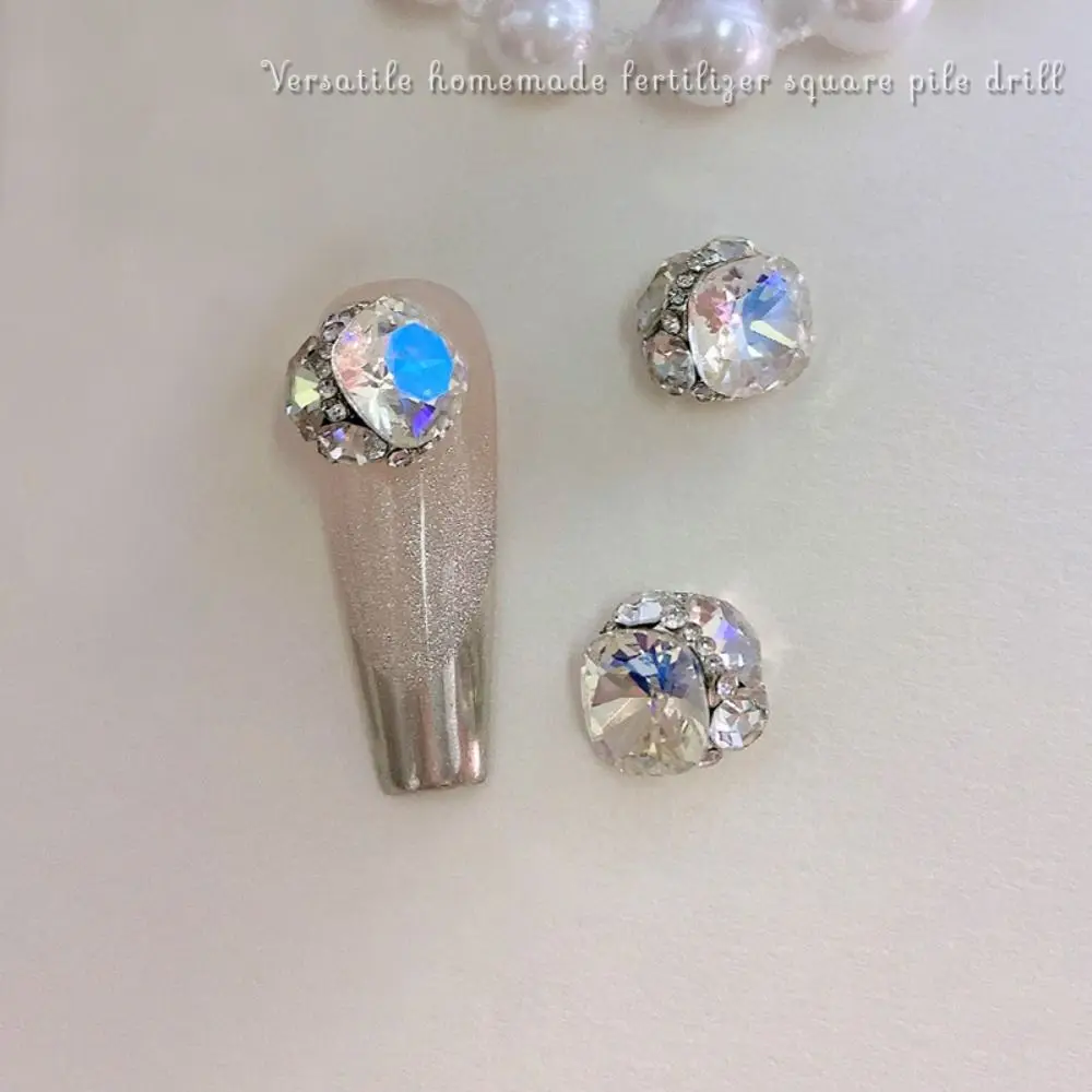 DIY cuadrado gordo hecho a mano uñas diamantes de imitación aleación de lujo accesorio de Arte de uñas 3D cristal manicura decoración accesorio chica