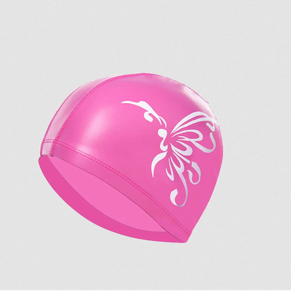 

Lightweight Waterproof Swimming Cap for Women Girls Uv Protection Elastic Non-Slip Fit Swim Headwear Pink Butterfly Pattern