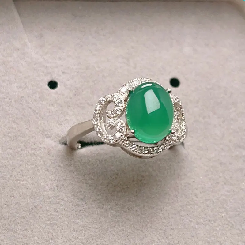 

Natural Chalcedony Ring 6mm*8mm Real Green Chalcedony Ring for Engagement Solid 925 Silver Gemstone Jewelry
