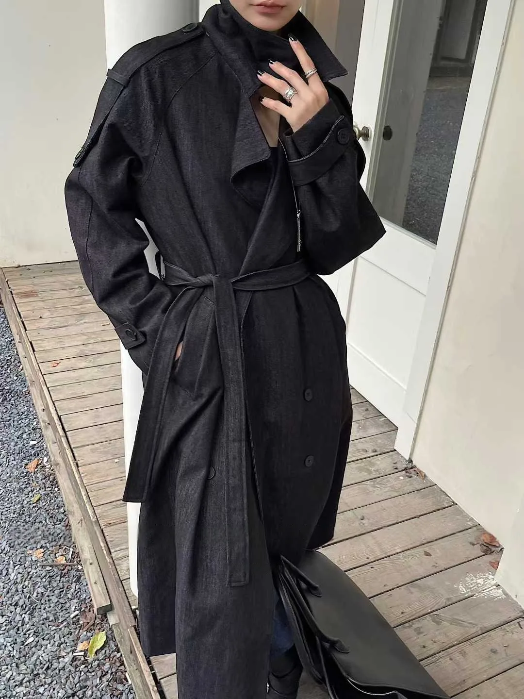 BJTZ Temperament Office Lady Trench Jacket For Woman 2025 Spring Autumn New Trendy High Quality Women's Tie-waist Long Outwear