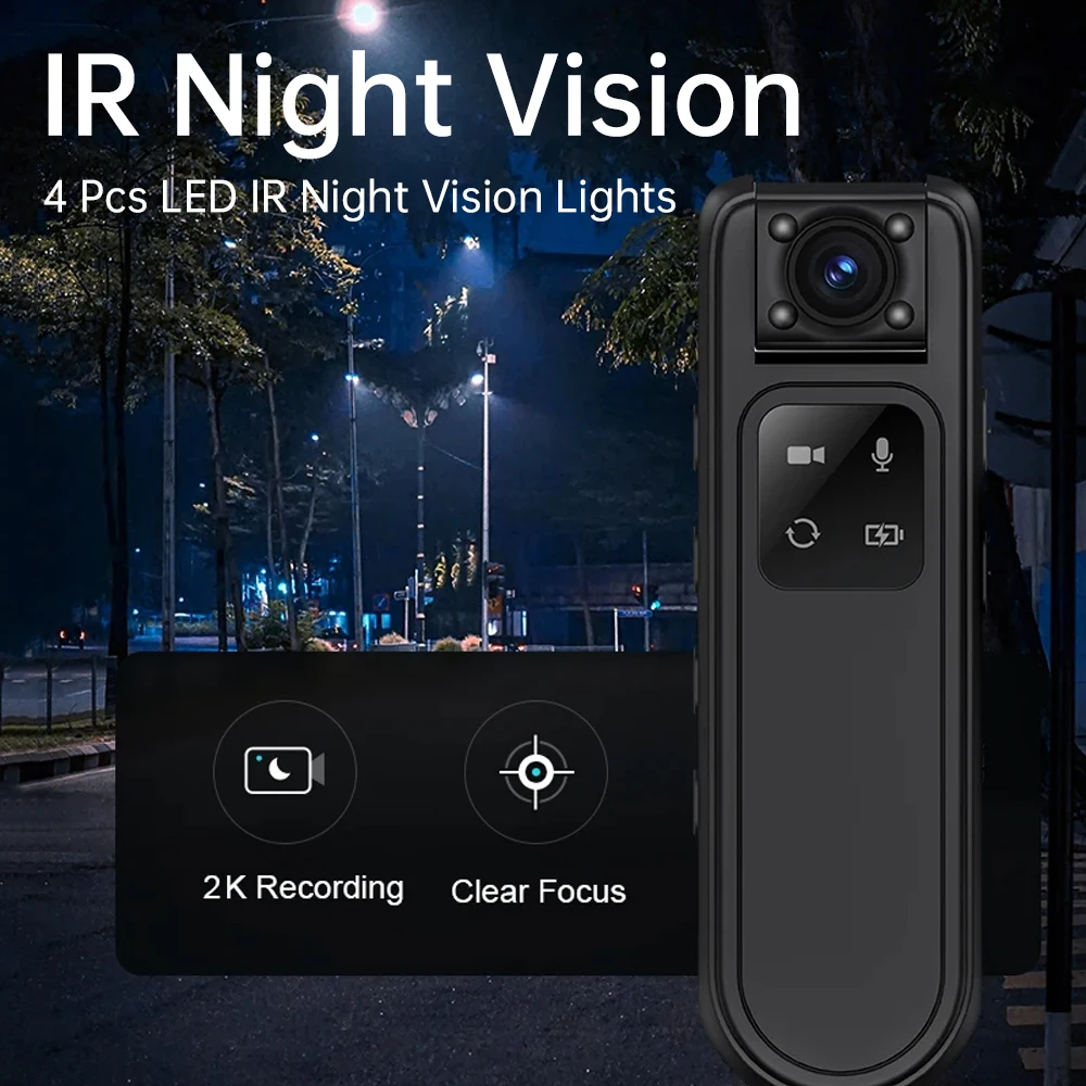 2K High-Definition Mini Camera Portable Small Digital Video Recorder Police BodyCam Infrared Night Vision Miniature Camcorder