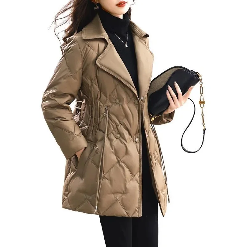 High Quality Down Jacket Women\'s Parkas Winter 2025 New Warm Cotton Padded Coat Short Fashion Waist Slim Outwear Long Female Top