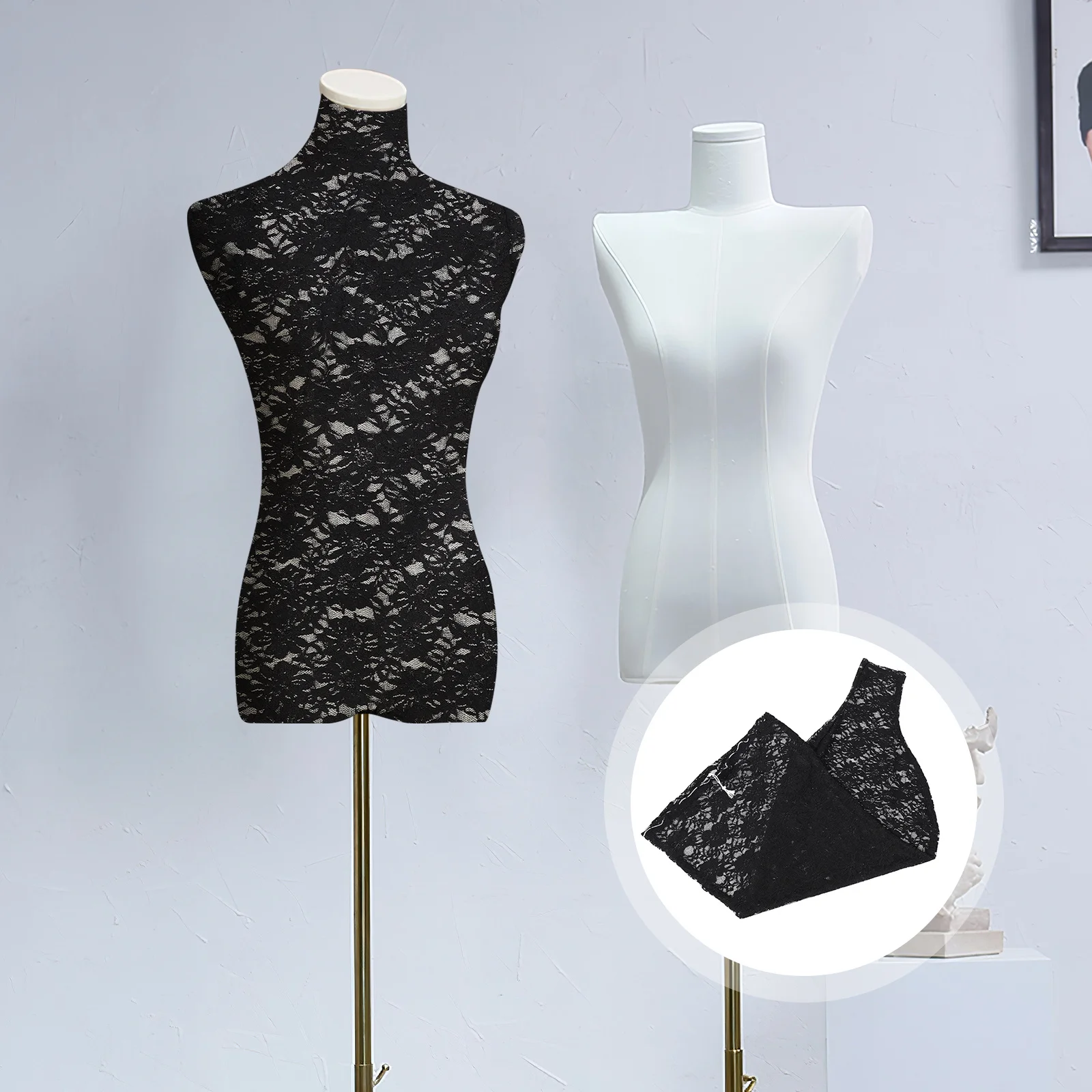 

Female Mannequin Lace Cover Dress Body Half Display Reusable Light Weight Elegant Clothing Retail Jewelry Showcase Prop