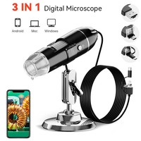 1600X 3in 1 Digital Microscope Camera with Stand Portable Electronic Microscope For Soldering LED Magnifier Type-C USB Android