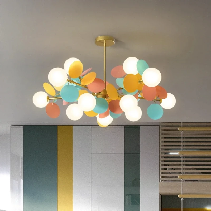 

Nordic Multicolor Kids Bedroom Led Pendant Lights Creative Designer Art Tree Chandelier Light for Parlor Cafe Decoration