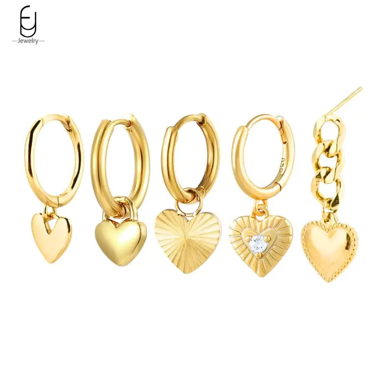 

925 Sterling Silver Needle Vintage Heart Shape Pendant Hoop Earrings Luxury Chain Heart Stud Earrings for Women Fashion Jewelry
