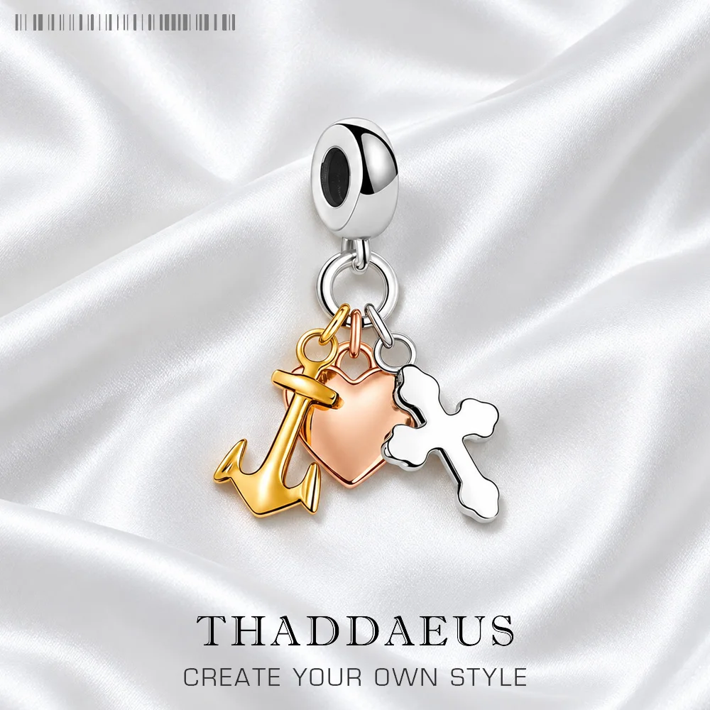 Faith Hope and Love Pendant Charm New Fine Jewelry Real 925 Sterling Silver Cross Anchor Heart Vintage Gift For Women Men