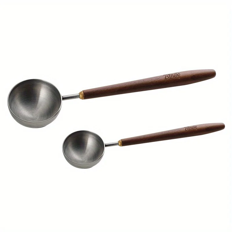 Bincoo Walnut Wood Handle Coffee Spoon Long Handle Coffee Powder Measuring Spoon 304 Stainless Steel Coffee Bean Spoon