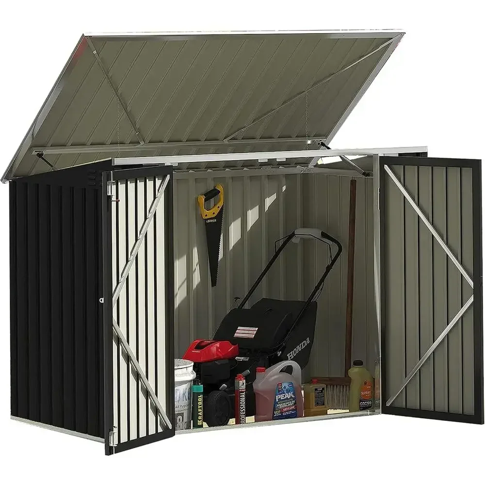 5.8x3.3ft Outdoor Metal Trash Shed with Waterproof Lid, Chain, and Hydraulic Gas Rod for Storage