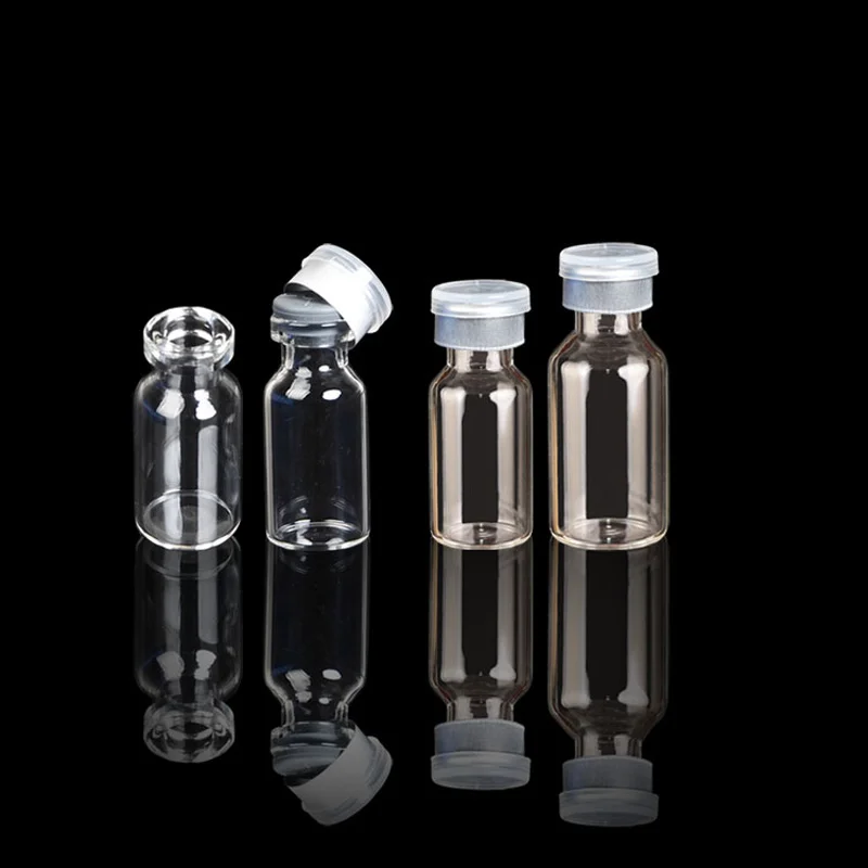 

2ml 5ml 100pcs Clear Empty Glass Vials with Silicone Butyl Stopper Plastic Caps Cosmetic Injection Glass Bottles With Crimp Neck