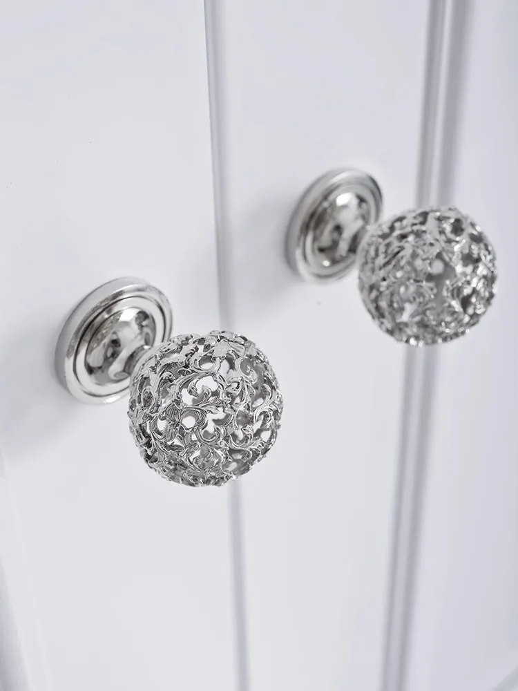 Hollow Ball Handles for Cabinets and Drawers Silver Light Luxury Wardrobe Dresser Pulls Creative Furniture Handles Hardware