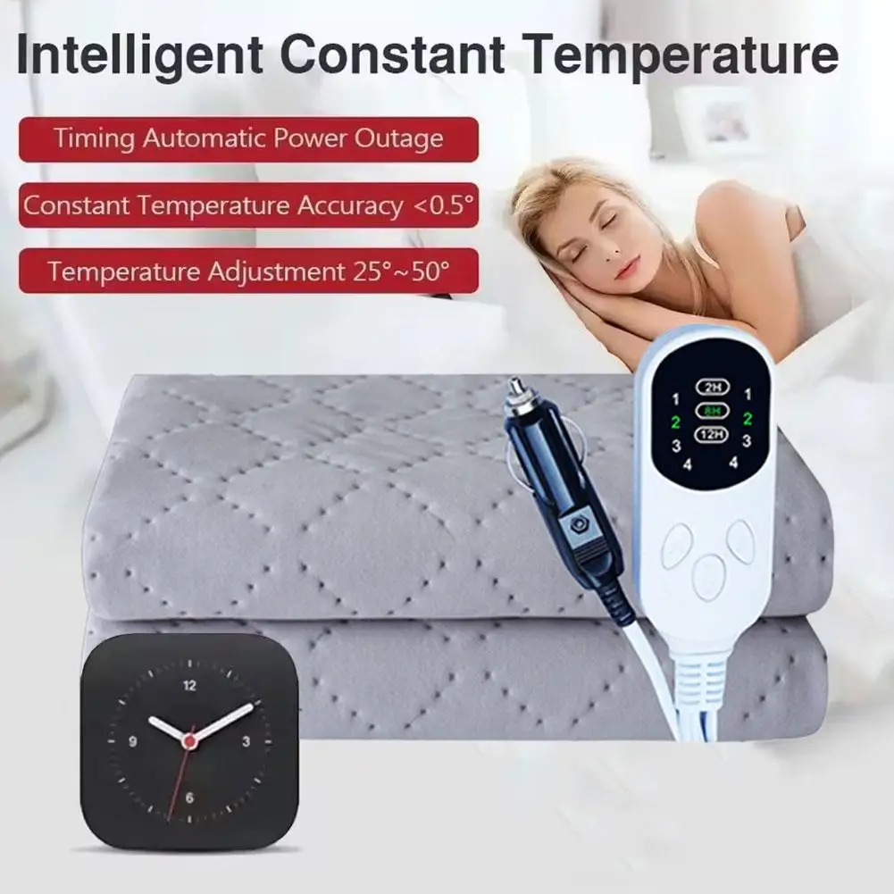 

12V Outdoor Car Electric Blanket 9 Heating Level Plush Thicker Heater Heated Mattress Winter Travel Heating Mat For RV SUVs