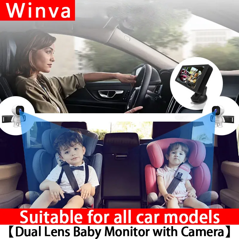1080p Dual Lens Car Baby Monitor, Multiple Installation Methods, Rear Seat Visible, Adjustable Lens, 6.86-Inch Screen
