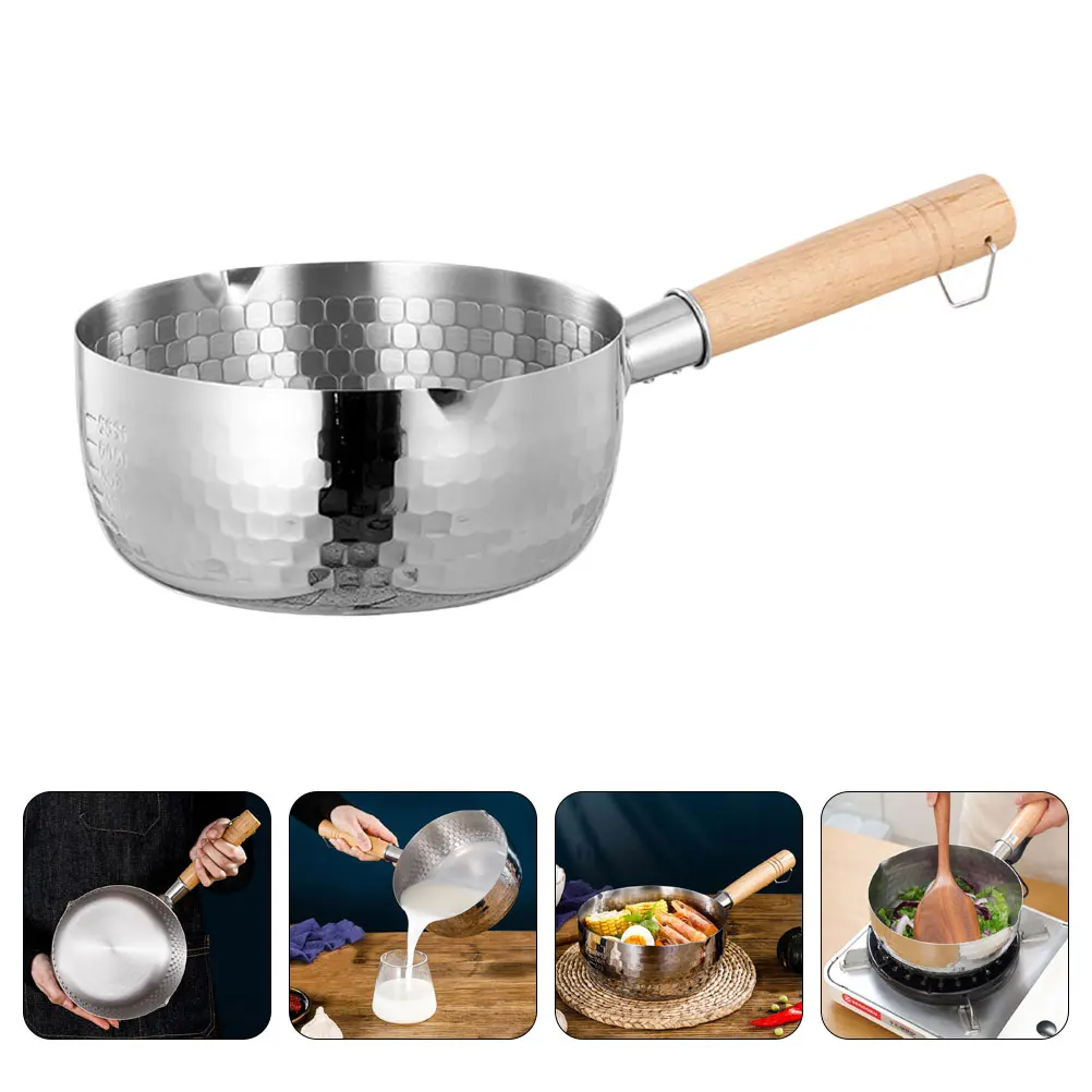 

1pc Stainless Steel Soup Wooden Handle Thickened Milk Saucepan Cooking For Food Stew Kitchen Outdoor