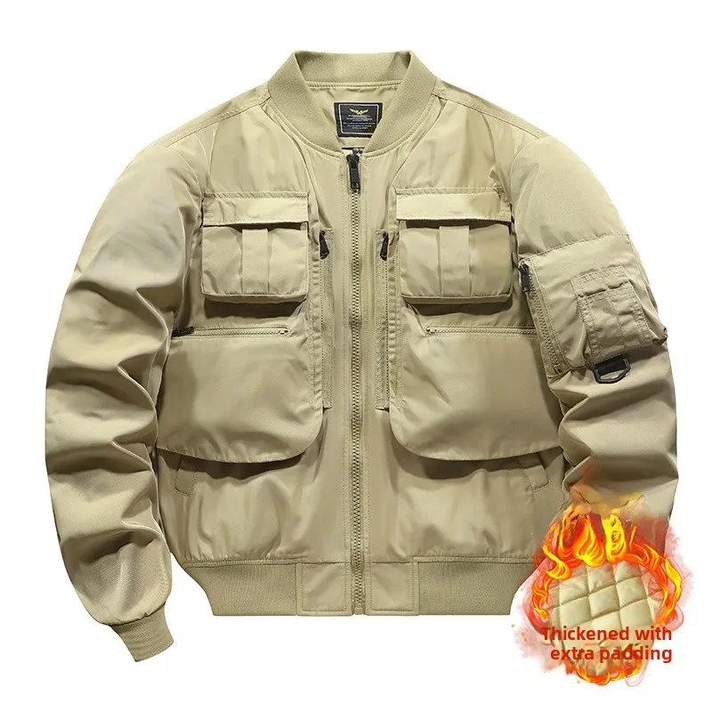 

New Men's Baseball Sle Jaet American Retro Workwear Multi-ket Functional Coat Tee-Proof breaker Trendy Top