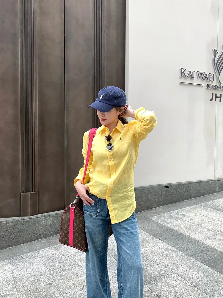 

Loose Fit Linen Embroidered Long Sleeve Shirt Women's Spring Summer Breathable Comfortable Straight Cut Fashionable Top